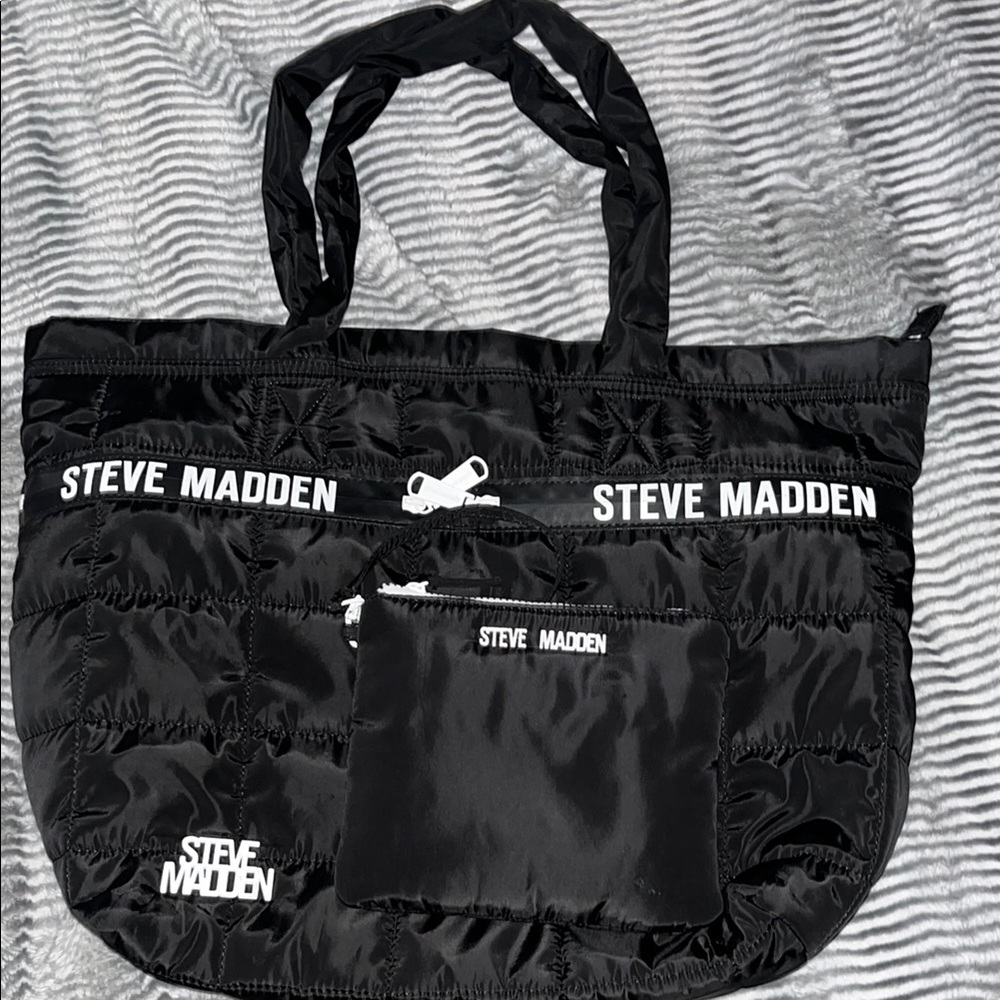 Steve Madden Black Duffel Bag with Quilted Design